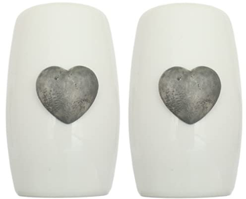 Love Heart China Salt and Pepper Shakers Cruet Set Modern White CSP 408