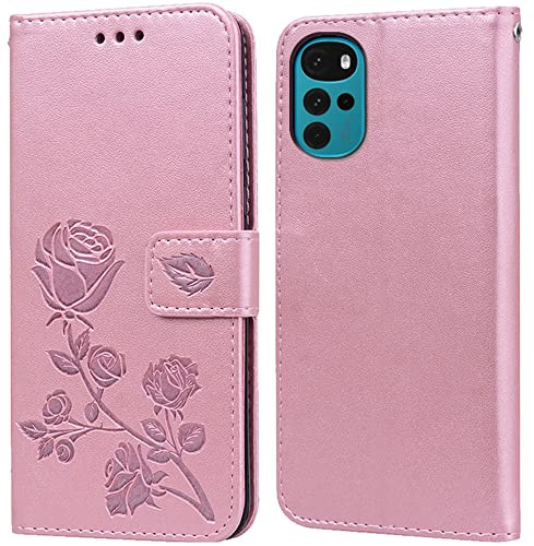 PKQTOP Funda para Motorola Moto G22/E32/E32S Carcasa,Ranuras Tarjetas,Soporte Plegable,Silicona TPU,Case Protectora Funda para Moto G22/E32/E32S