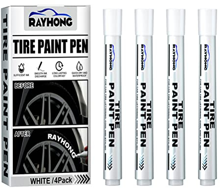 4 Stücke Reifenfarbe Markerstifte, wasserdichte Markierstifte, Permanente Farbe Reifenmarker Stift Autoreifen-Profil Markierstifte Auto Motorrad Reifenprofil, universell, Weiß