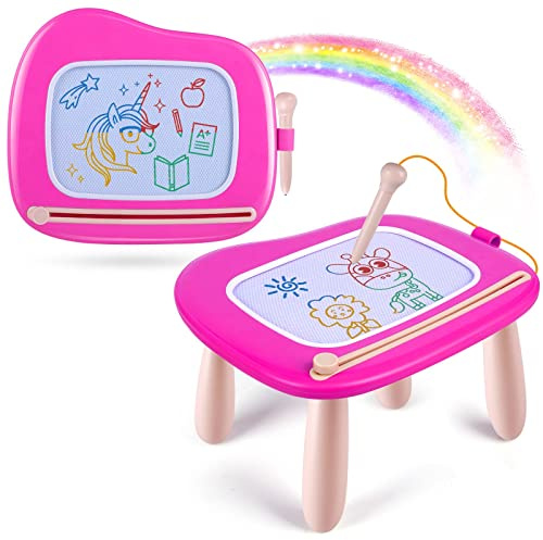 Smasiagon Kinderspielzeug ab 1 Jahr, Magnetische Maltafel Zaubertafel Bunt Zeichentafel Magnettafel mit 4 Beine für Kinder Geschenk für 1 2 3 Jahre Mädchen Junge Spielzeug (Rose)