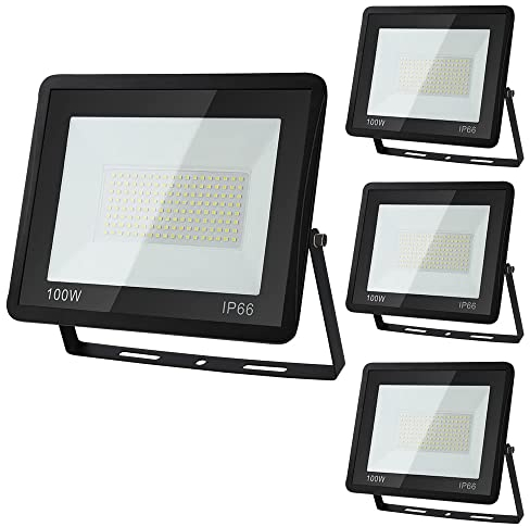 Yakimz Spots d'Extérieur 100W 6000K 8500lm Blanc Froid - Projecteur Super Lumineux IP66 - Éclairage de Sécurité Mural pour Cour, Garage, Jardin, Décoration, 4 Pièces