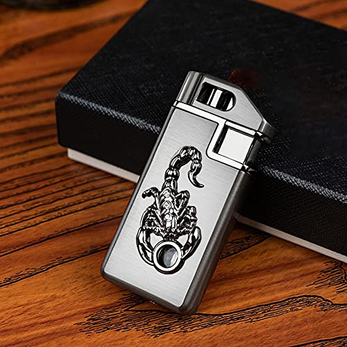 NZPOST Briquet Torche en Relief Scorpion Turbo Butane Jet de gaz Tuyau de fumée Allume-Cigare Coupe-Vent extérieur Allume-feu Ouvert (Color : Silver)