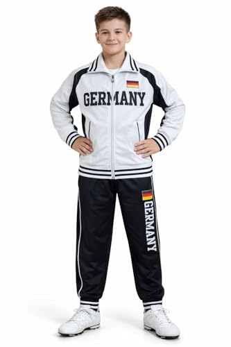 Fashion Boy Jungen Trainingsanzug Deutschland, in Weiß/Schwarz, Gr. 140/146, JF560.12