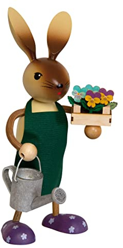 Kuhnert Drechslerei Osterdekoration/Osterhase - Kuhnerthase mit Blumenkasten und Gießkanne - aus Holz - Größe: stehend ca. 19 cm - Made in Germany