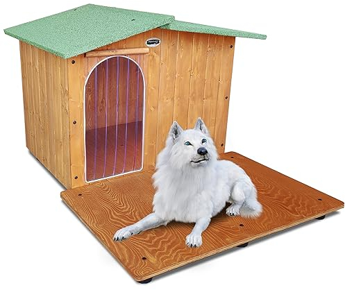 ORIGINAL LEGNO Hundehütten Hundehaus Hundehöhle mit Terrasse Aus Massiv Holz Echtholz Geshenk THERMOVORHANG Made in Italy Mod. Oasi D - Deutscher Schäferhund 102x129xH80