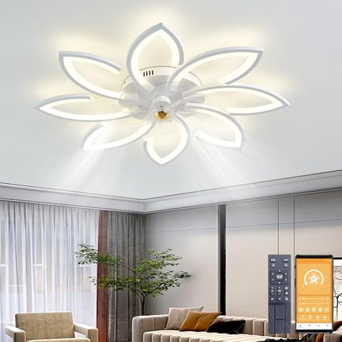 Narwhal Leise Deckenventilator mit Beleuchtung Dimmbar LED Deckenleuchte Ventilatorlicht Modern Wohnzimmerlampe Schlafzimmer Küche Esszimmer Lampen mit Ventilator, Weiß, 90cm, 74W