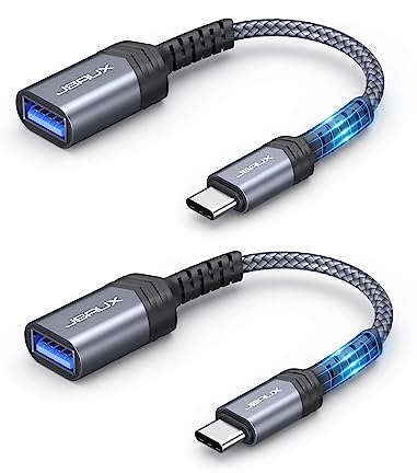 JSAUX Adaptateur USB C vers USB 3.0 Lot de 2, OTG Type C Mâle vers USB A Femelle OTG Câble Compatible avec iPhone 15 Pro Max, Samsung Galaxy S24/S23/S22 Ultra, Huawei, iPad Pro, MacBook Pro/Air-Gris