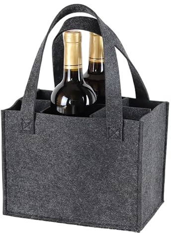 Filztasche，tragbare Weinflaschen Tasche ，mit 6 Abnehmbaren Fächer ，biertasche，getränkekorb，wasserflaschenträger，flaschen Einkaufstasche， Geschenke Für Männer Geburtstag24 X 16 X 16cm （mittelgrau）