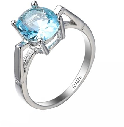 AMDXD Echt Schmuck Eheringe 9K Weiß Gold Au375, 4 Klaue Freundschaftsringe mit Topas Hell Blau, Hochzeitsring Gold 375, Gr.66 (21.0)
