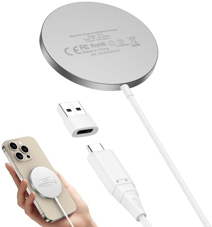Chargeur Magsafe, Chargeur sans Fil Compatible avec Les séries iPhone 15/14/13, Station de Charge magnétique, Tapis de Charge inductif, Chargeur sans Fil AirPods, Blanc