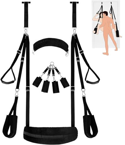 Sexschaukel, BDSM Bondage Fesseln Set, 2-in-1-Türschaukel und Sex-Fesseln, Handgelenk- und Oberschenkel-Fesselfesseln, Manschetten, Hals-zu-Bein-Sexspielzeug mit Handschellen und Beinschlaufen