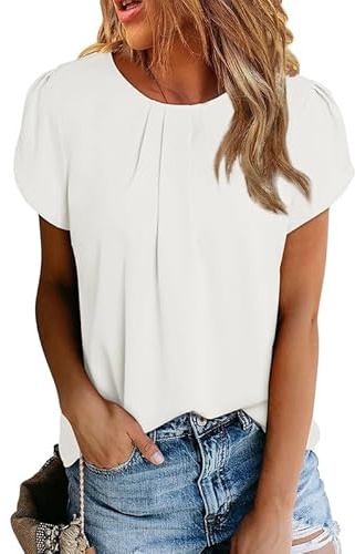 Dokotoo Camicia Donna Estiva Elegante Blusa a Maniche Corte con Girocollo Camicetta Casual in Chiffon Camicie, Bianco, M