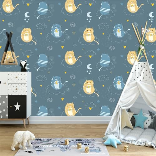 Selbstklebende Tapete Süßes Blau Gelb Strukturtapete Wandtattoo Schlafzimmer Tapete Selbstklebend Vliestapete Wallpaper for Living Room Tapeten Leicht zu Entfernen Wandschutzfolie 40x100cm/2 Pcs