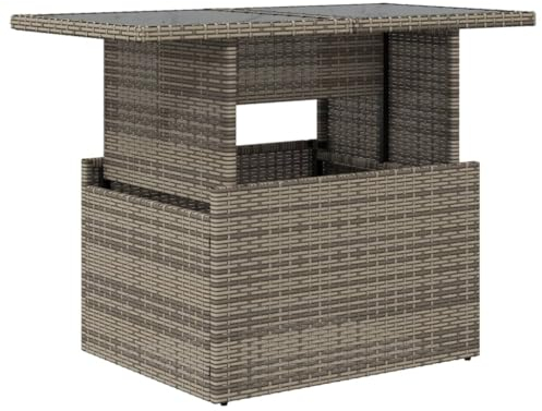 vidaXL Gartentisch, Esstisch Beistelltisch mit Glasplatte, Tisch Verstellbare Tischplatte, Gartenmöbel Couchtisch Terrassentisch, Grau 100x55x73cm Poly Rattan