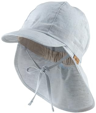 Sterntaler Schirmmütze Nacken meliert - Jungen Mütze aus Baumwoll Mischgewebe in Leinenoptik - Sonnenhut mit Nackenschutz und Bindebändern - Sommer Kopfbedeckung Baby Kinder - hellblau, Größe 47