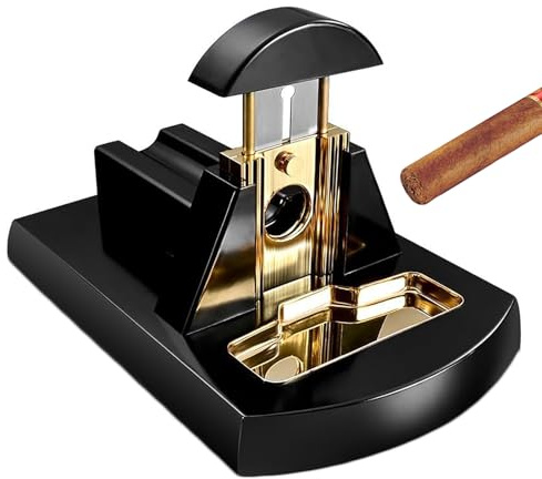 CHANGLKJ Cortador De Cigarros De Mesa De Escritorio, Guillotina De Cigarros, Cuchillas De Acero Inoxidable Y Hermosos Contornos, Corte Limpio Y Preciso, Negro Brillante con Oro, Regalos De Lujo