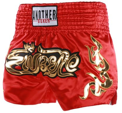 LiiYii Barn pojke thailändska boxningsshorts MMA pojke flickor Muay Thai 5–16 år, Färg: röd, 8-12 ans