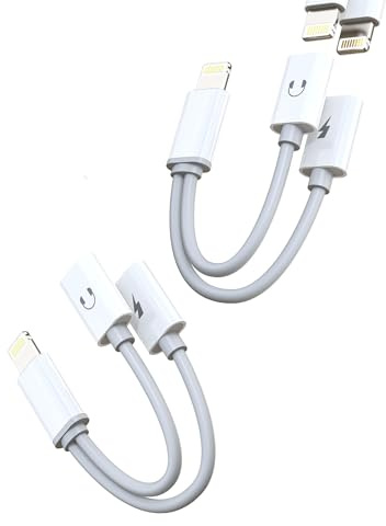 Adaptador Lightning Jack 2 en 1 (lote de 2) para iPhone 11 12 13 14 Pro a Auriculares Cargador Cable Doble Enchufe Audio AUX para Apple Conector para iPad Auriculares Coche Accesorios Música Splitter