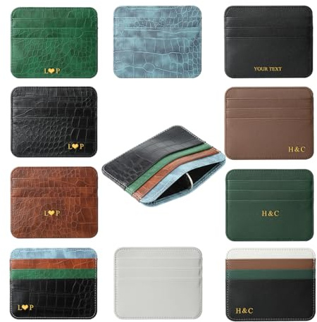 AESTHESTIFY Individuelles Kreditkartenetui für Damen, wendbar, personalisierbar, luxuriöses veganes Leder, schlanke Brieftasche, minimalistisch, dünne Vordertasche, Geburtstag, Erntedankfest, Geschenk