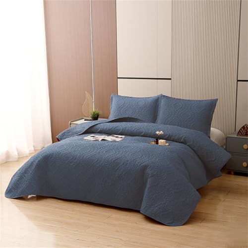 Morbuy Couvre Lit Matelassé 2/1 Personnes, Douce Dessus de Lit avec 2 Taies d'oreiller Léger Couverture Lit Boutis Couvre-Lit Chaud pour Toutes Les Saisons (Bleu Marine,229 * 244cm)