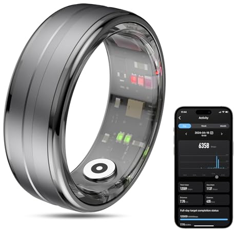 MagLoop Smart Ring Health Tracker for Men/Women,Fitness Ring Sleep Tracker,Fast Charging for Long-Lasting Use,for Pedometer Exercise,Monitor Sleep, Heart Rate, Stress,Waterproof (Deep Gray, 10)