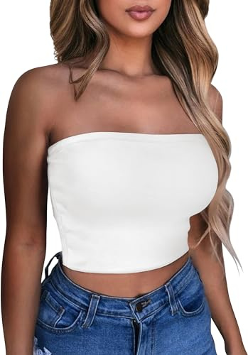 Crop Tube Tops for Women Summer Strapless Tunic Tank Sleeveless Slim Fit Vest(White,S)