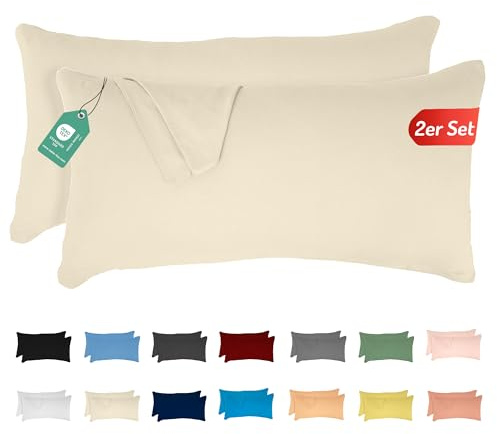 Livessa 2er Set Kissenbezug 40 x 80 cm - Verdeckter Reißverschluss an der Langen Seite, Kopfkissenbezug aus%100 Baumwolle Jersey Stoff, Ultra weich und atmungsaktiv, Oeko-Tex Zertifiziert