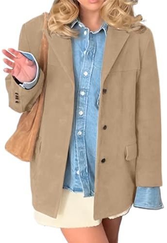 IDEALSANXUN Giacca da Donna in Pelle Scamosciata, per Autunno e Inverno, alla Moda, Casual, Taglie Forti, in Finta Pelle