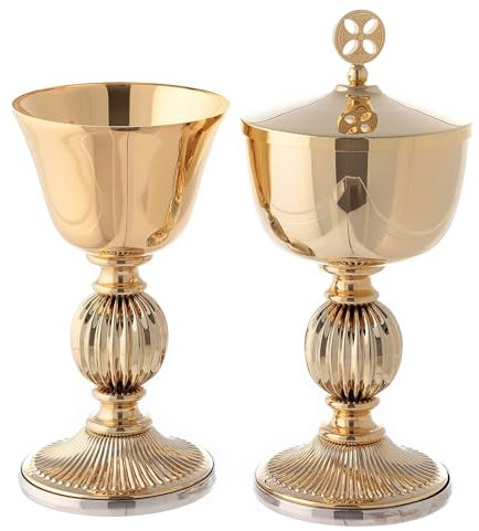 Holyart Calice et ciboire en Laiton doré avec gravures Classiques, Ciboire