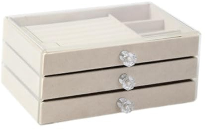 Harilla Scatola portaoggetti per Gioielli Scatola portaoggetti per Gioielli con 2 cassetti Portagioie da Tavolo Espositore per Orecchini Cassettiera Camera da, Beige