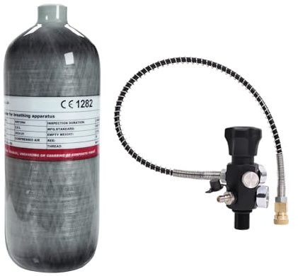 TUXING 2L/122ci 4500psi Carbon Fiber Air Tank（Leere Flasche） Paintball-Füllstation mit Zwei Manometern bis hin zu einem 24-Zoll-Hochdruckschlauch M18*1,5