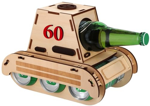 Giftota Lustige 60. Geburtstag Geschenke Mann, Personalisierbarer Panzer-Flaschenträger aus Holz, Bier Geschenke für Männer zum 60 Geburtstag
