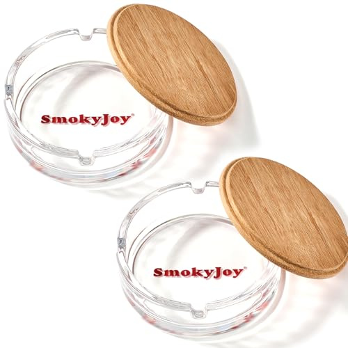 Ashtray with Lid for Outside Patio, 2 Pack Windproof Ash Tray, Glass Smokeless Ashtray for Outdoor Home Office Tabletop Patio Outdoor Balcony