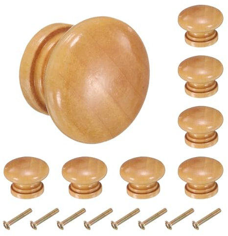 QUARKZMAN 8 Stück Runde Holzknöpfe, 34mm/1,3 Pilzform Küchenschrankknöpfe Einzel Loch Schubladenzuggriff Möbelgriffe Dekorative Möbel für Schublade Kommode Kleiderschrank, Hellbraun