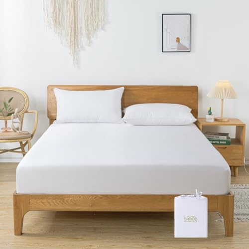 bienDo Drap Housse 90x190, Blanc, 35CM Grand Bonnet, Housse Matelas en Bambou-Soie Végétale, 1 Personne pour Enfant, Linge de Lit Soyeux et Rafraîchissant Été