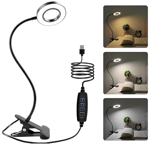 LED Klemmleuchten, 50cm Klemme Lampe, 48 LEDs Leselampe Bett Klemme Dimmbar, 3 Modi & 10 Dimmstufen, 360° Flexiblem USB Leselicht Kinder Bettlampe, Klemmlampe, Schreibtischlampe für Büro Heimgebrauch