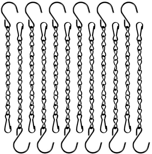 Jesiah 12PCS Hanging Basket Chains, 24cm Heavy Duty Plant Hangers with Hooks & Clips Metal Hanging Chains for Bird Feeders Cage Planters Wind Chimes Lanterns Decorative Ornaments (Black)