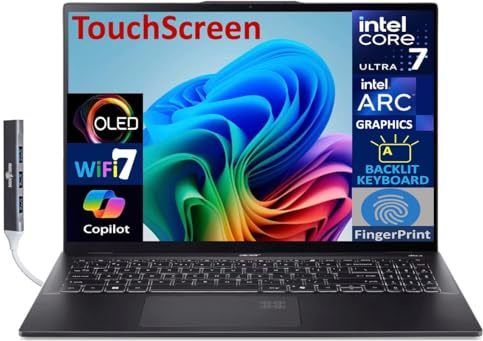 acer Swift 16 AI Copilote pour ordinateur portable + PC tactile OLED 2,8 K écran 16 (Intel Ultra 7-256V (Beats i9-14900k), 16 Go LPDDR5X, 4 To SSD, Ko rétroéclairé, empreintes digitales, 2 To 4, Win