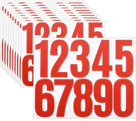 QUARKZMAN 10 Feuilles Numéros de Maison en Vinyle, 3 Pouces Autocollants Numériques Imperméables pour Boîte aux Lettres, Panneau, Fenêtre, Porte, Numéro d'Adresse, Rouge