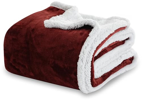 Winthome Kuscheldecke Dicke Warme, Decke Flauschig, Fleecedecke Doppelseitiges Design, Winterdecke Spart Heizkosten, Sofadecke Geeignet für Kinder, Jugendliche und Erwachsene (Weinrot, 150 x 200cm)