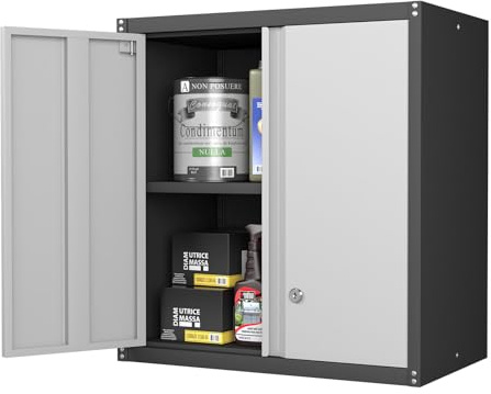 STEELIST Metal Wall Cabinet, Steel Garage Cabinets Wall Mounted, Locking Storage with Adjustable Shelves, Wall Mounted Garage Cabinet with Doors, Floating Cabinet for Home Office, Utility Room