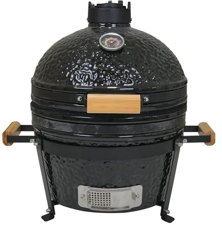 Barbecue et fumoir en céramique charbon de bois de 40,6 cm, plateau portable style Kamado en noir