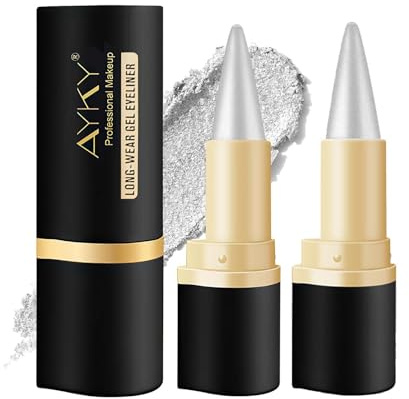 ZYEKIU Lapiz de Ojos 2 Piezas Lápiz ojos waterproof Mate de Secado Rápido | Eyeliner de Larga Duración Eyeliner Waterproof Sensitive Fine Liner a Prueba Lápiz Delineador de Ojos de Gel Crear (Plata)