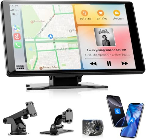 Carplay Screen for Car, Apple CarPlay Android Auto Screen, 7 HD Portable Car Stereo with Reverse Camera, Car Audio Receivers for All Vehicles with Mirror Link, GPS Navigation