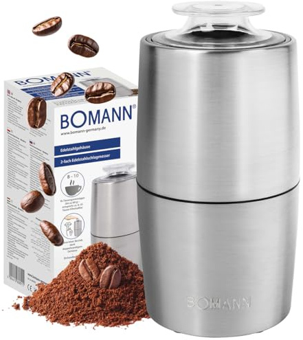 Bomann® Kaffeemühle elektrisch | für 60g Kaffeebohnen | Mahlgrad variabel | elektrische Kaffeemühle 150W | Edelstahlmesser | Zubehör für Kaffeemaschine Espresso Mokka | Coffee Grinder KSW 6089 CB