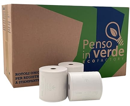 Carte Dozio - Rotoli di Carta Termica omologati, per pos e casse di ristorazione e bar - Confezione da 30 rotoli - Formato 79,5 mm x 80 metri, diametro interno 12 mm, 48 gr