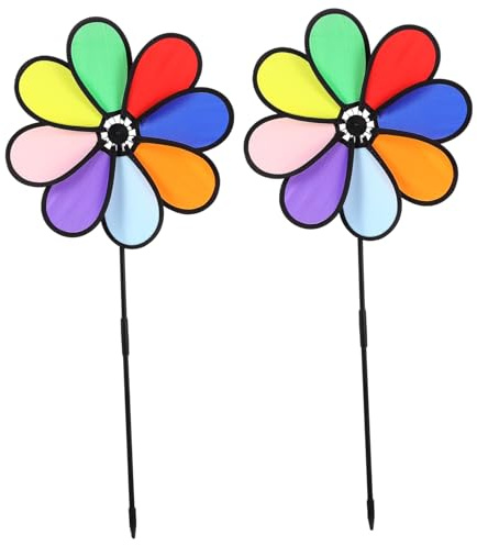 Hemobllo Moulinet à Fleurs Coloré 2 Pièces 30 Cm pour Jardin et Pelouse, Girouettes Décoratives en Tissu Multicolore, Moulin à Vent Rotatif Extérieur, Décoration Jardin et Terrasse