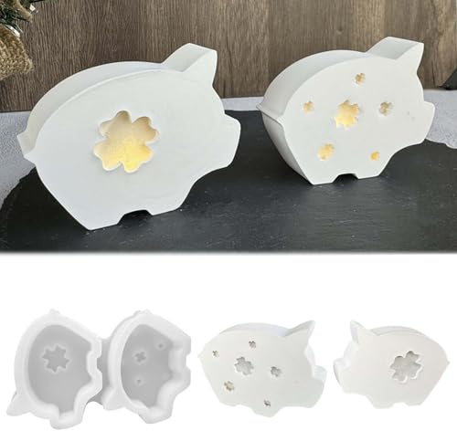 2 Stück Silikonform Schwein WISIRENT, silikonformen Gießformen Schwein Vierblättriges Kleeblatt, Glücksschwein Kerzenhalterform Glücksvierblättriges Kleeblatt Silikonform für Diy