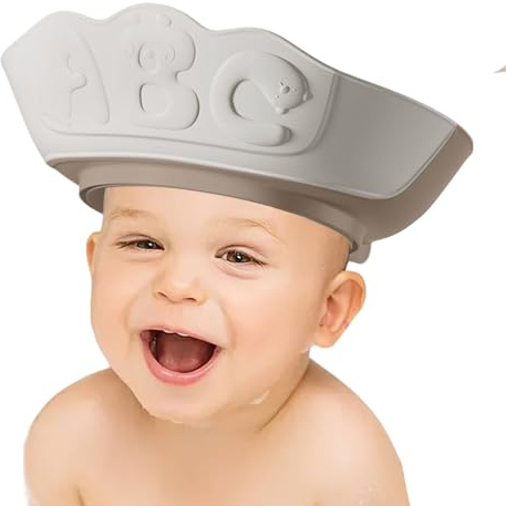 Cuffia da doccia, doppio strato, impermeabile, con visiera, regolabile, per lavare i capelli, con protezione per occhi e orecchie per bambini e