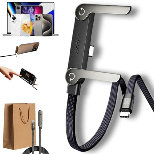 Generico Cavo di ricarica USB 2 in 1 con supporto invisibile, cavo di ricarica rapida USB-C da 240 W con supporto, cavo di ricarica pieghevole di tipo C per smartphone e tablet (1.5 m)